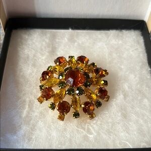 Vintage Gold and Amber Floral Brooch